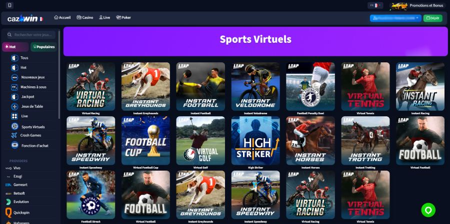 Section sports virtuel casino Caz Win