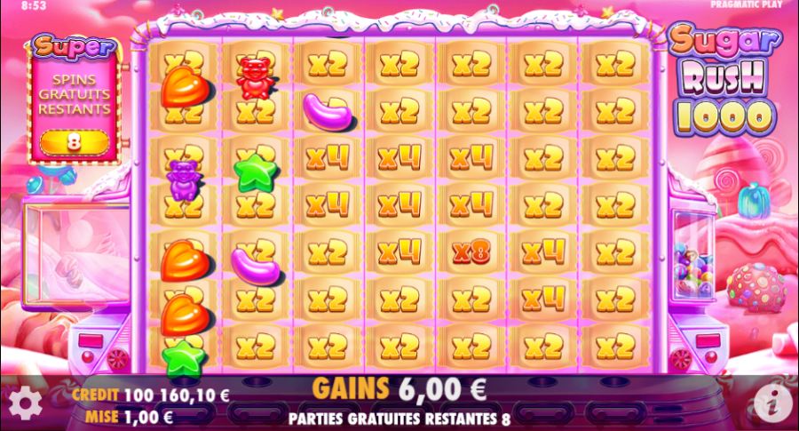 Board du bonus Sugar rush 1000