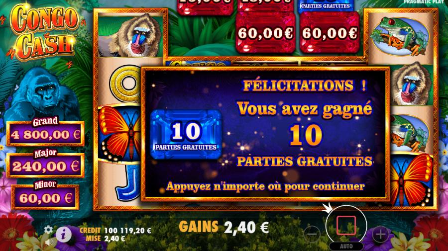 Congo Cash obtention des Free spins