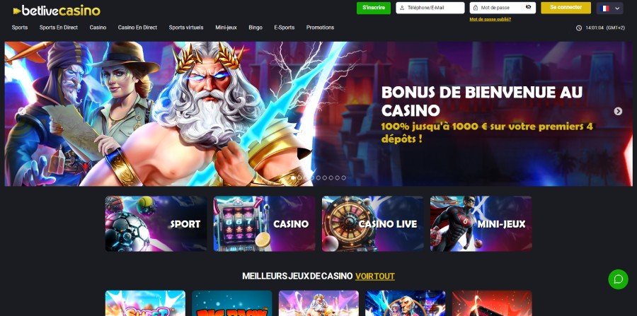 Betlive Casino page d'accueil