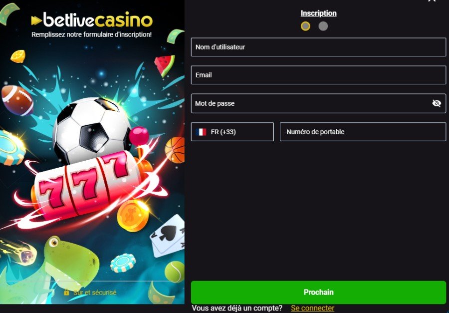 Betlive Casino Inscription première étape