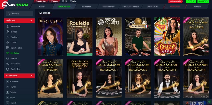 Jeux en direct disponibles Casinado Casino