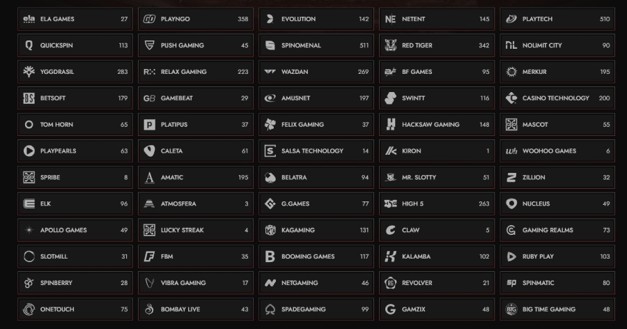 Legiano Casino providers