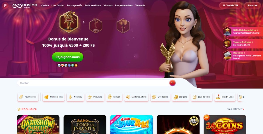 Casino Infinity page d'accueil