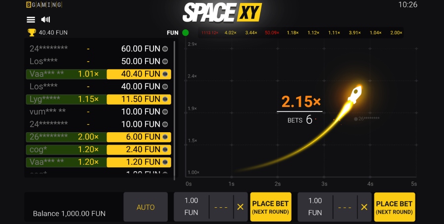 Mini-jeux Space XY de Bgaming