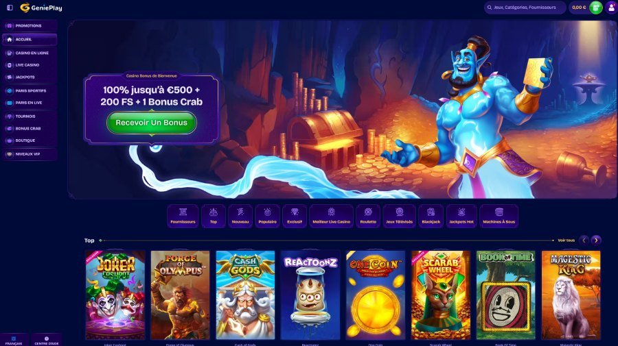 GeniePlay Casino page d'accueil