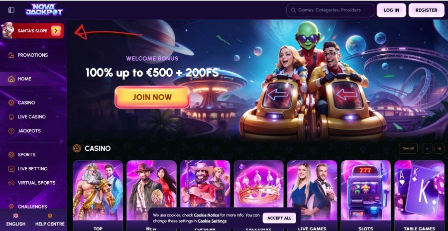 Nova Jackpot Casino aperçu de la promo Santa's Slope